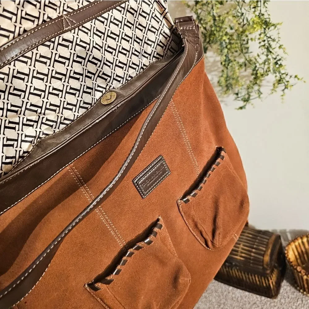 Tignanello Brown Suede Stylish Hobo Handbag.